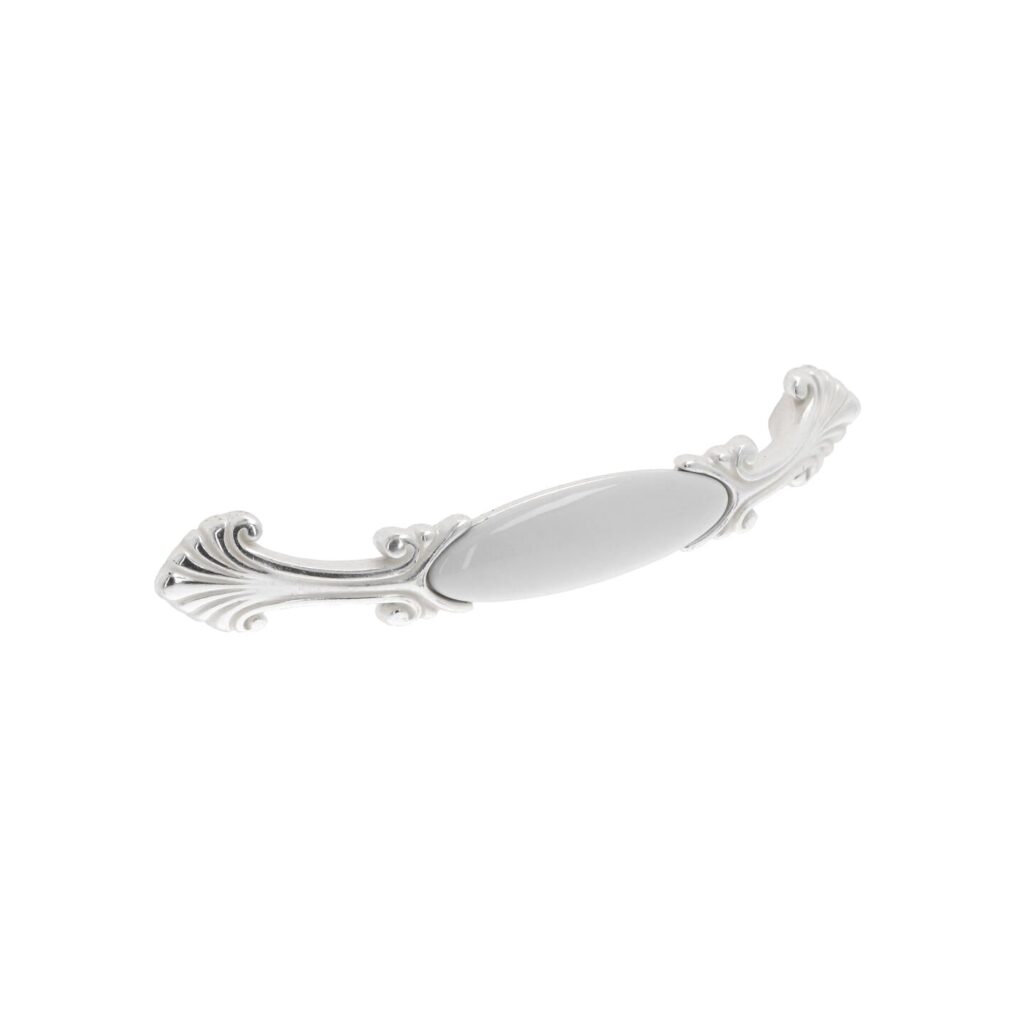 Poignée pour meubles en zamac et Porcelaine Entraxe 128mm Venise argenté Lot de 25 - Blanc, Zamak