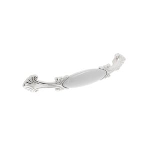 Poignée pour meubles en zamac et Porcelaine Entraxe 128mm Venise argenté - Blanc, Zamak