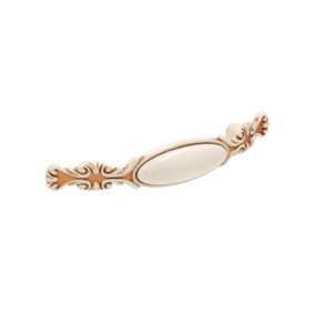 Poignée pour meubles en zamac et Porcelaine Entraxe 96mm Patine royale en or ivoire – Beige, Zamak