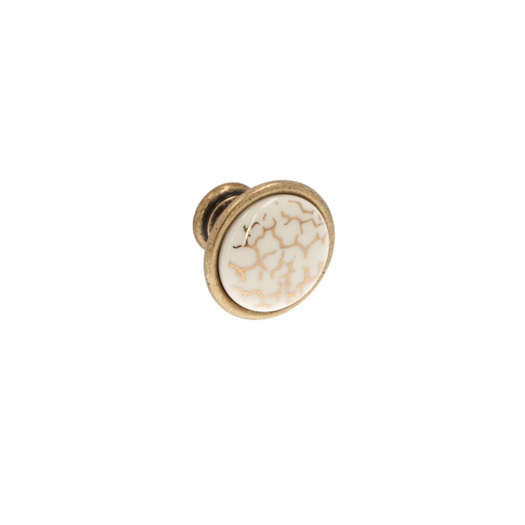 Bouton pour meubles en zamac et Porcelaine Diamètre 34mm Florence antique - Marron, Zamak