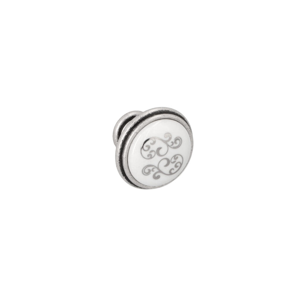 Bouton pour meubles en zamac et Porcelaine Diamètre 35mm Vieil argent brillant - Gris / argent, Zamak