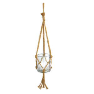 Pendant en verre avec grande corde Pot en verre 15 diam x h17cm Hauteur totale avec corde 90 cm - Beige