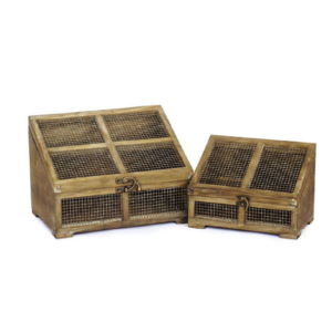 Lot de 2 serres grillagées S-23x14 x h16,5-9cm, L-30x19 x h21-11cm - Marron, Bois et métal