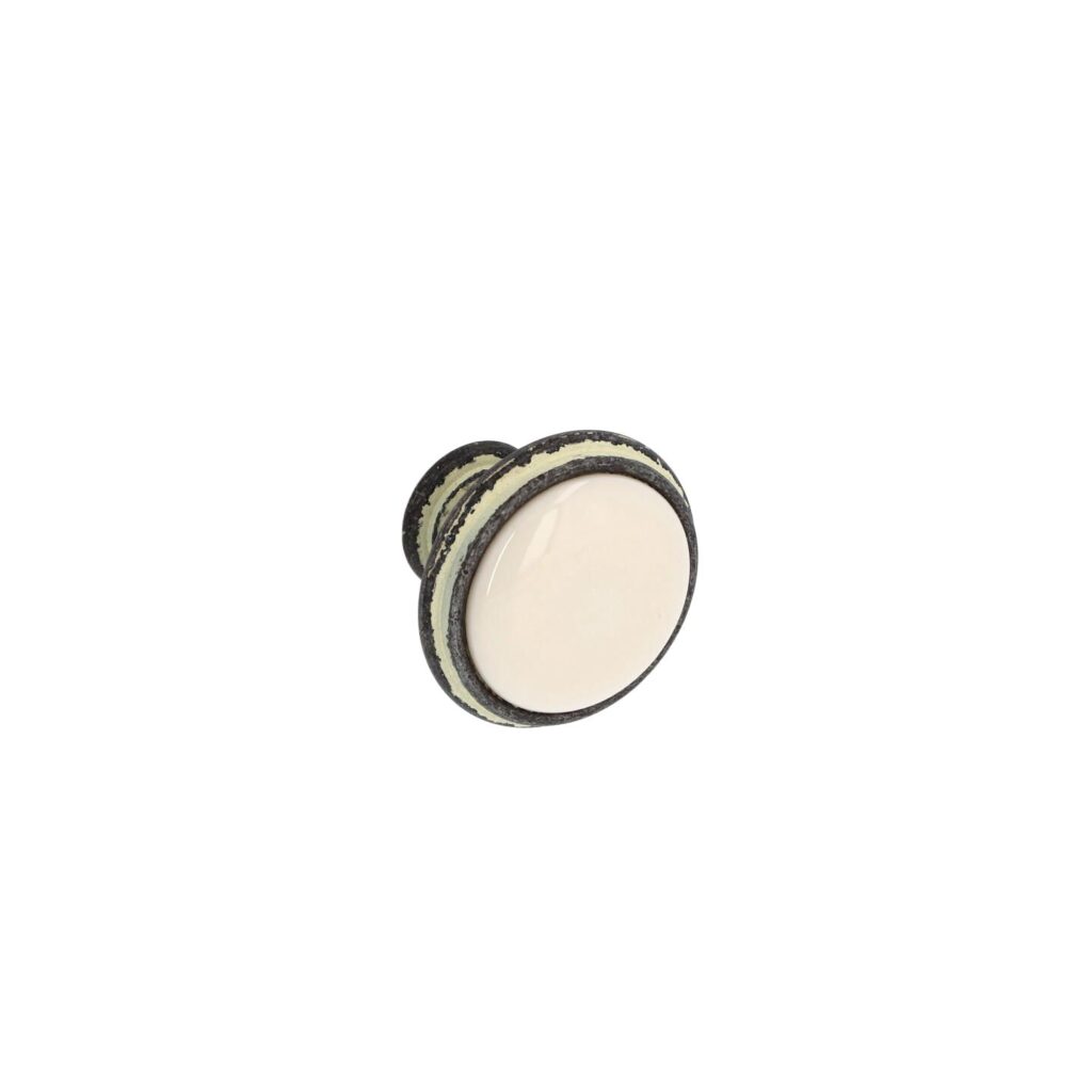 Bouton pour meubles en zamac et Porcelaine Diamètre 35mm Ivoire rustique Lot de 6 - Beige, Zamak