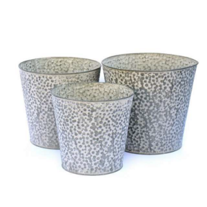 Pots de fleurs ronds en fer peint gris D 18 x haut 17cm- D 20 x haut 19cm- D 22 x haut 21cm Lot de 3 - Gris / argent