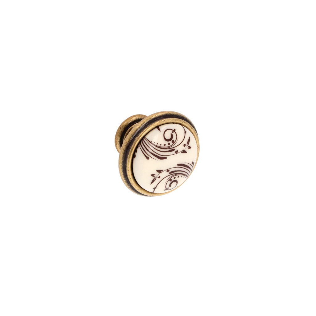 Bouton pour meubles en zamac et Porcelaine Diamètre 35mm Florence antique Lot de 6 - Marron, Zamak