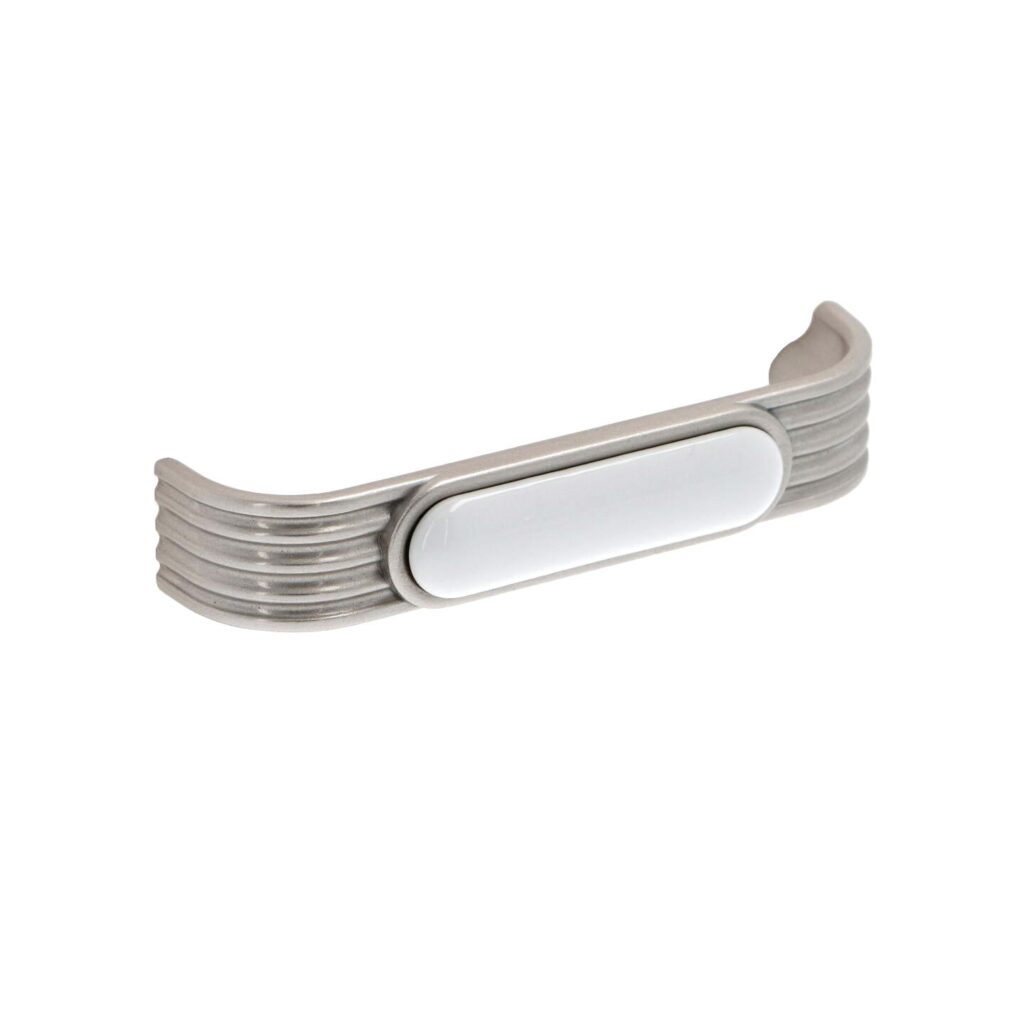 Poignée pour meubles en zamac et Porcelaine Entraxe 96mm Vernis nickel satiné - Gris / argent, Zamak