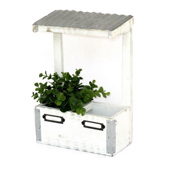 Jardinière double pot en bois - Blanc - imagine 2