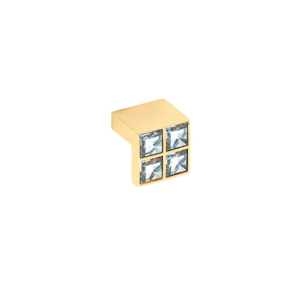 Bouton pour meubles en zamac et cristal Entraxe 16mm plaqué or Lot de 25 - Jaune / doré, Zamak