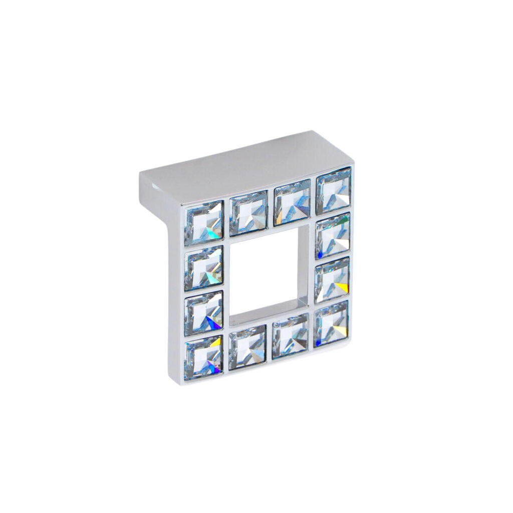Bouton pour meubles en zamac et cristal Entraxe 32mm chrome poli - Gris / argent, Zamak