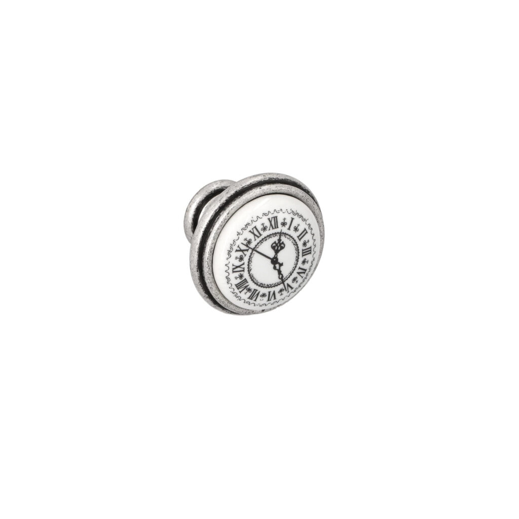 Bouton pour meubles en zamac et Porcelaine Diamètre 35mm Vieil argent brillant - Gris / argent, Zamak
