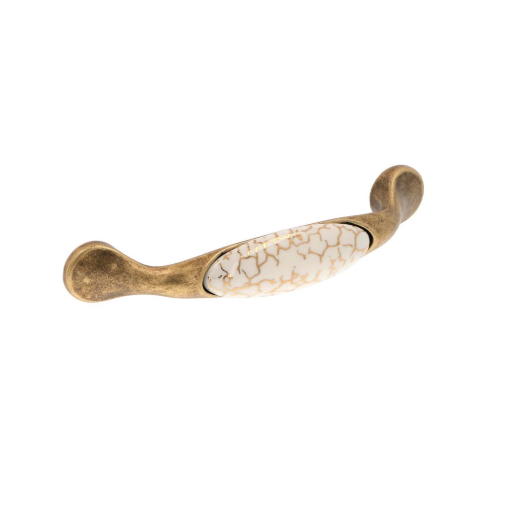 Poignée pour meubles en zamac et porcelaine Entraxe 96mm Florence antique Lot de 25 - Marron, Zamak