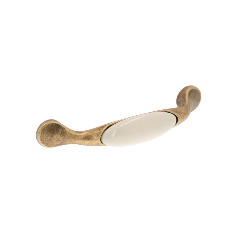 Poignée pour meubles en zamac et porcelaine Entraxe 96mm Florence antique Lot de 25 - Marron, Zamak