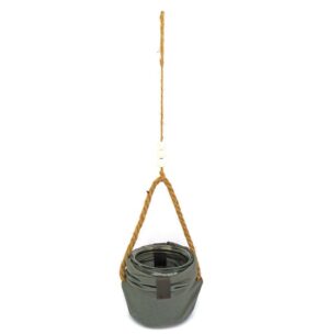 Corbeille en tissu avec pot en verre à suspendre. - Vert, Corde