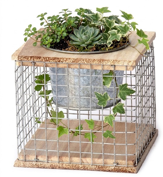 Jardinière en fil de fer, avec un pot en zinc - Gris / argent, Bois - Image 2