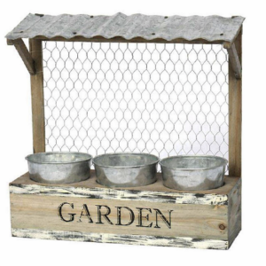 Jardinière en bois avec 3 cubes en zinc 34x12 x h34cm Pots de fleurs 10x8xh9cm - Gris / argent, Bois et métal