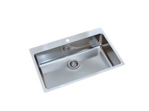 Évier de cuisine, 1 bac, inox satiné. - Gris / argent, Acier inoxydable