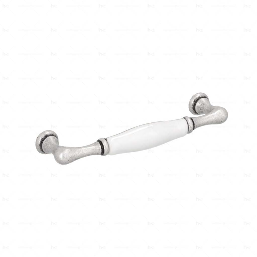 Poignée pour meubles en zamac et Porcelaine Entraxe 128mm Vieil argent brillant - Gris / argent, Zamak