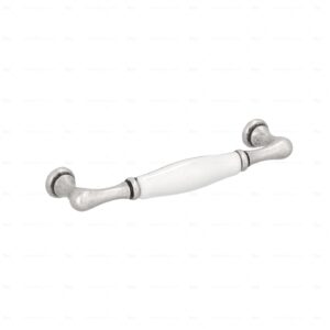 Poignée pour meubles en zamac et Porcelaine Entraxe 128mm Vieil argent brillant – Gris / argent, Zamak