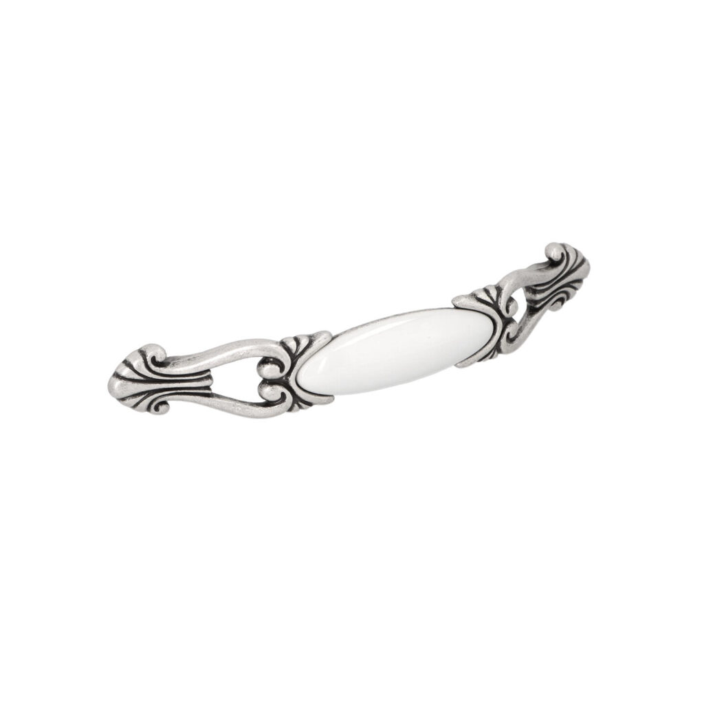 Poignée pour meubles en zamac et Porcelaine Entraxe 128mm Vieil argent brillant - Gris / argent, Zamak