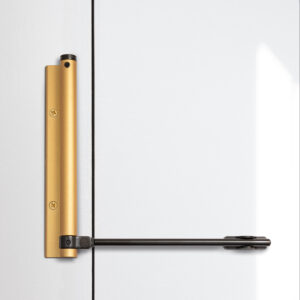 Bras à ressort ferme porte, a corps très fin en Aluminium anodisé or – Jaune / doré