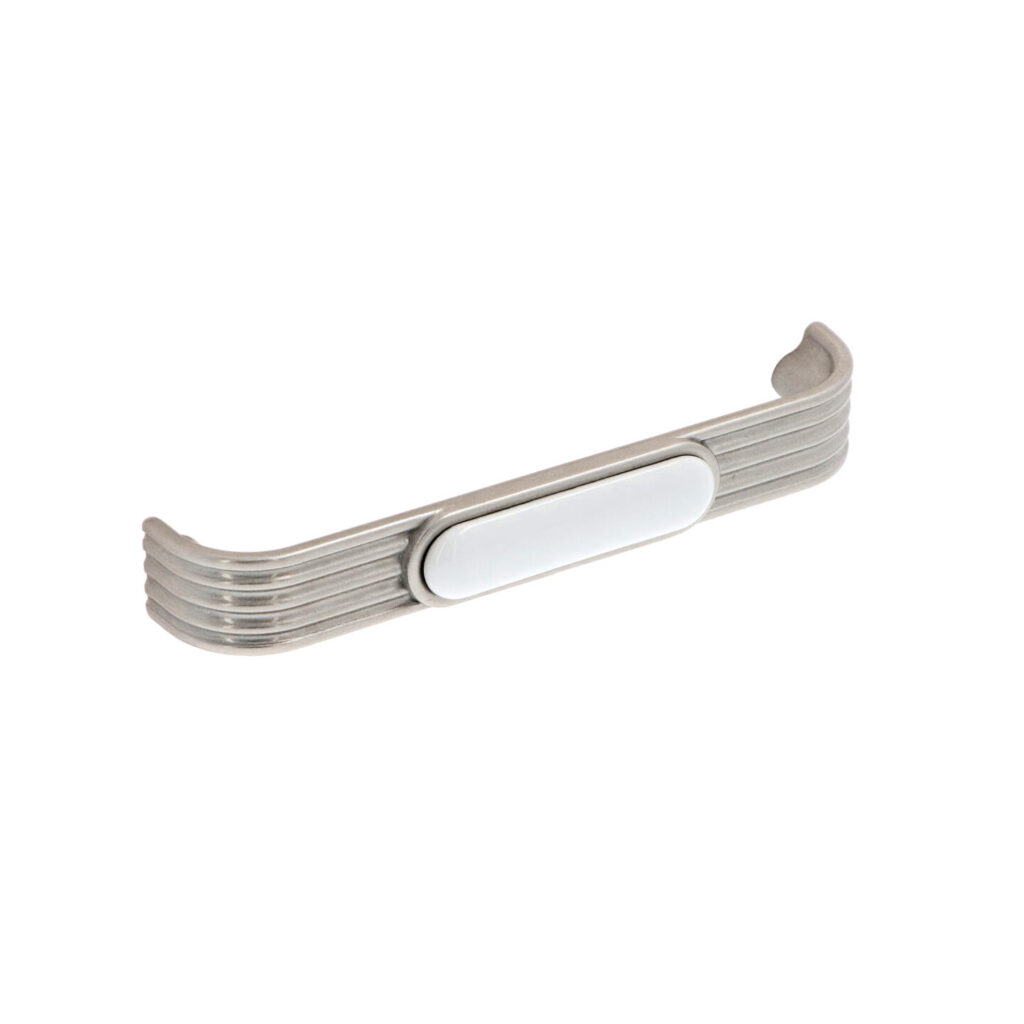 Poignée pour meubles en zamac et Porcelaine Entraxe 128mm Vernis nickel satiné Lot de 25 - Gris / argent, Zamak